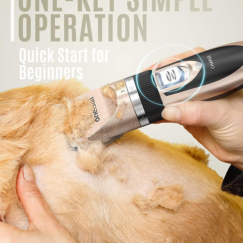 oneisall Quiet Dog Clipper – Cordless Rechargeable Pet Grooming Kit for Dogs & Cats (Gold)