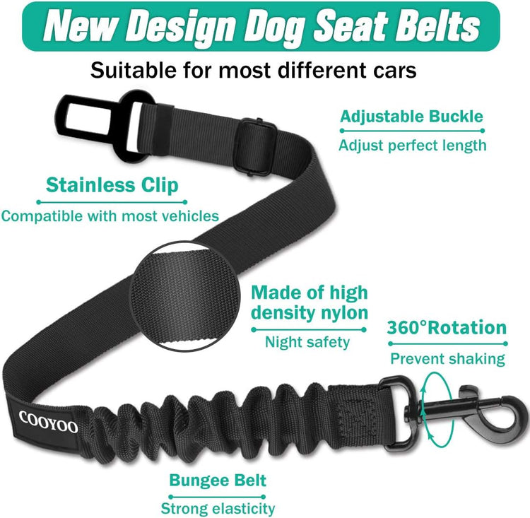 COOYOO Adjustable Dog Seat Belt – Heavy-Duty Retractable Nylon Car Harness for Pet Safety