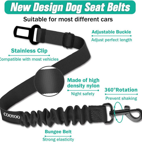 COOYOO Adjustable Dog Seat Belt – Heavy-Duty Retractable Nylon Car Harness for Pet Safety