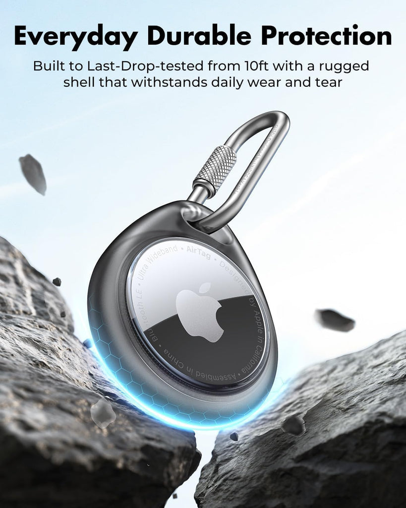 UNBREAKcable AirTag Holder – 4 Pack Waterproof & Shockproof TPU Case with Carabiner