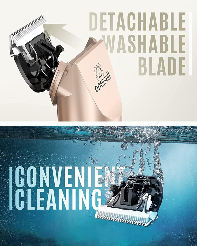 oneisall Quiet Dog Clipper – Cordless Rechargeable Pet Grooming Kit for Dogs & Cats (Gold)