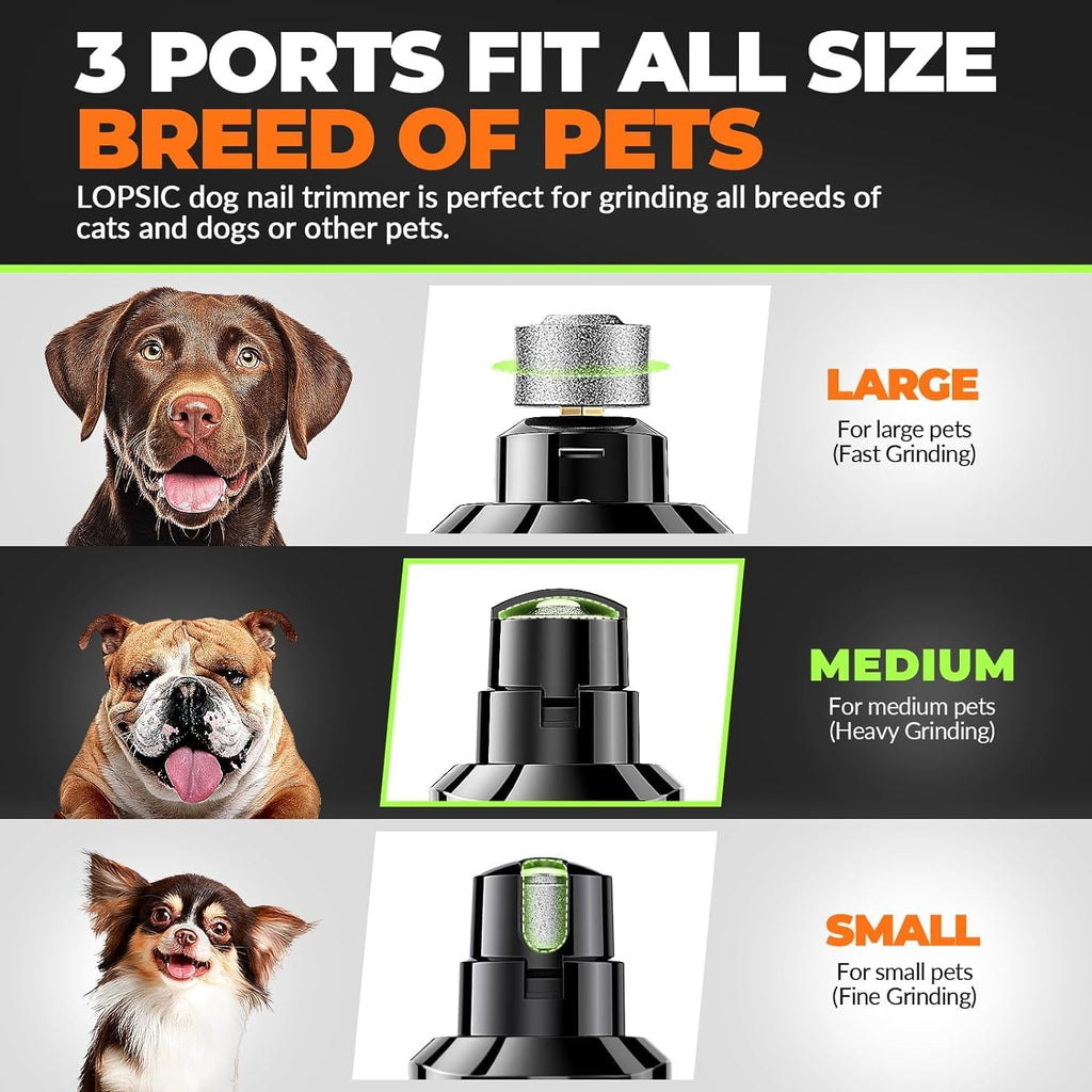 Silent Dog Nail Grinder with LED Light – Safe & Stress-Free Grooming for All Breeds & Sizes, 3 Grinding Bits, 2-Speed Rechargeable Pet Nail Trimmer Kit