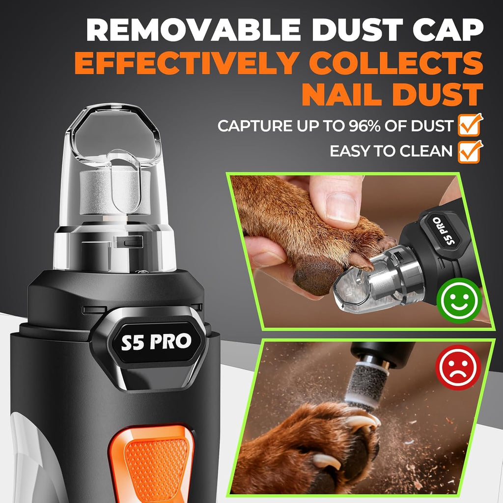 Silent Dog Nail Grinder with LED Light – Safe & Stress-Free Grooming for All Breeds & Sizes, 3 Grinding Bits, 2-Speed Rechargeable Pet Nail Trimmer Kit