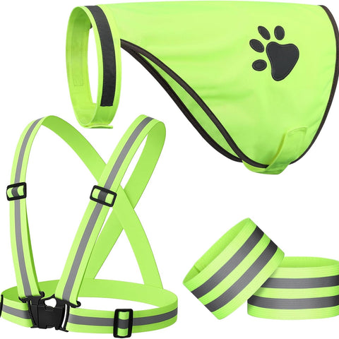 Shinylin 4-Piece Reflective Dog Safety Gear – Adjustable Vest & High-Visibility Wristbands for Outdoor Walks