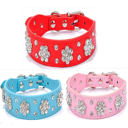 PetsDrift Rhinestone Plum Dog Collar – Stylish PU Leather Collar for Dogs