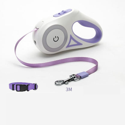 retractable dog leash with built-in LED light and collar