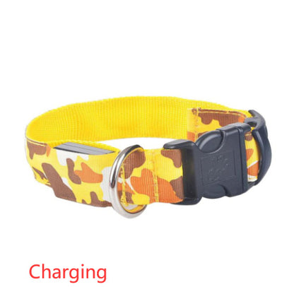 Camouflage Luminous Dog Collar – USB LED Light-Up Nylon Pet Collar for Night Safety