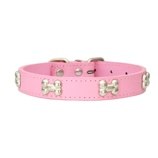 PU Leather Dog Collar – Adjustable with Alloy Bone Buckle, Multiple Colors