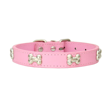 PU Leather Dog Collar – Adjustable with Alloy Bone Buckle, Multiple Colors