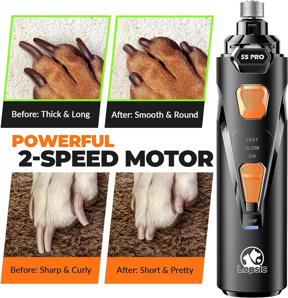 Silent Dog Nail Grinder with LED Light – Safe & Stress-Free Grooming for All Breeds & Sizes, 3 Grinding Bits, 2-Speed Rechargeable Pet Nail Trimmer Kit