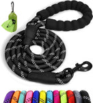 Taglory 6ft Rope Dog Leash – Padded Handle with Reflective Threads for Medium & Large Dogs, ½ inch, Black