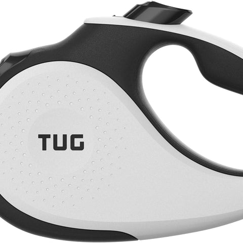 TUG 360° Retractable Dog Leash – 16ft Tangle-Free Nylon Tape with One-Handed Brake & Lock (Medium, White)