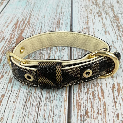 Luxury Plaid Leather Dog Collar & Leash Set – Stylish Gift Box Edition