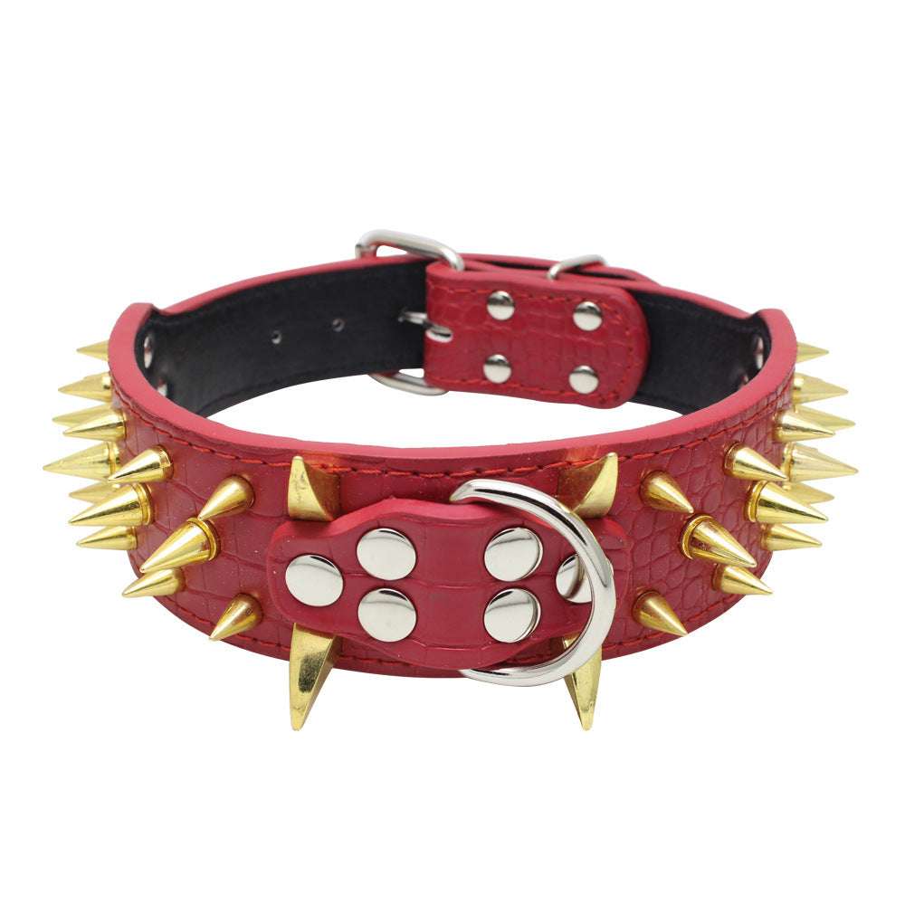 Large Dog Collar – Explosion-Proof, Bite-Proof PU Leather with Rivets for Large Dogs|PetsDrift