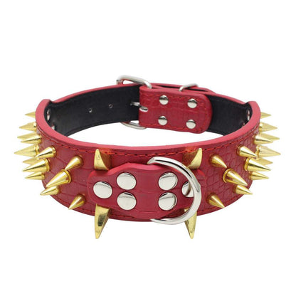 Large Dog Collar – Explosion-Proof, Bite-Proof PU Leather with Rivets for Large Dogs|PetsDrift