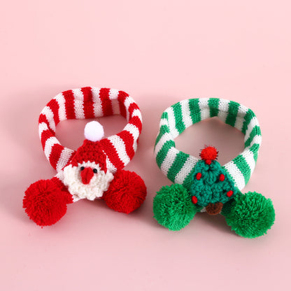 Pet Christmas Scarf – Knitted Wool Striped Holiday Scarf for Dogs & Cats