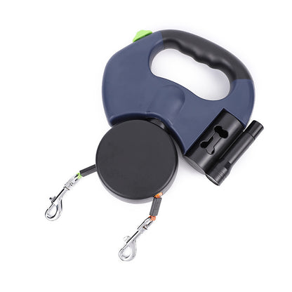 dual retractable dog leash with flashlight