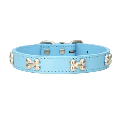 PU Leather Dog Collar – Adjustable with Alloy Bone Buckle, Multiple Colors