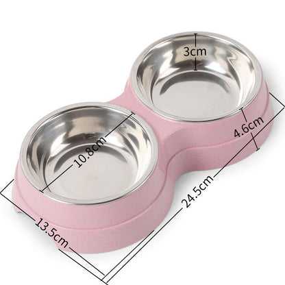Double Pet Bowls – Stainless Steel Dog & Cat Food Water Feeder | PetsDrift