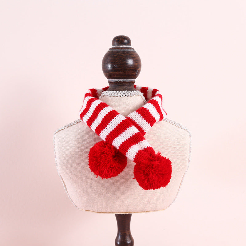 Pet Christmas Scarf – Knitted Wool Striped Holiday Scarf for Dogs & Cats