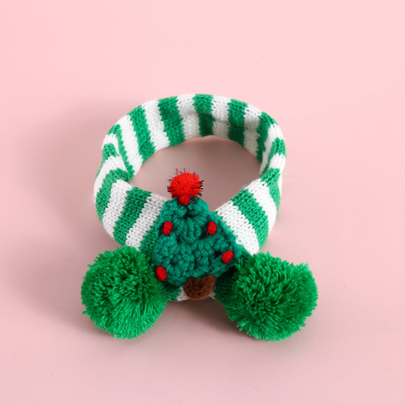 Pet Christmas Scarf – Knitted Wool Striped Holiday Scarf for Dogs & Cats