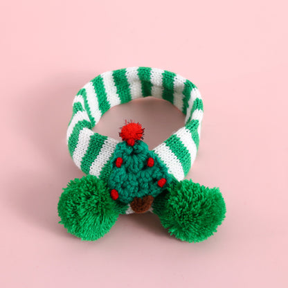 Pet Christmas Scarf – Knitted Wool Striped Holiday Scarf for Dogs & Cats
