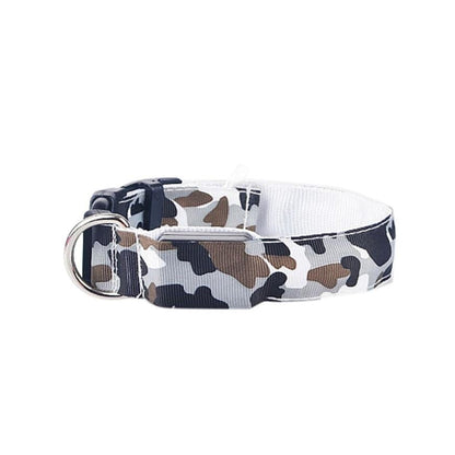 Camouflage Luminous Dog Collar – USB LED Light-Up Nylon Pet Collar for Night Safety