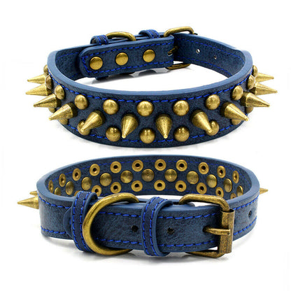 Retro Spiked Leather Dog Collar – Studded Rivet Collar for Large Breeds (S–XL)