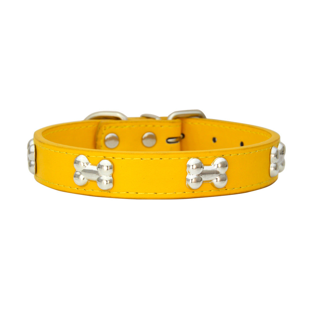 PU Leather Dog Collar – Adjustable with Alloy Bone Buckle, Multiple Colors
