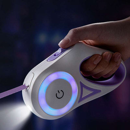 retractable dog leash with built-in LED light and collar