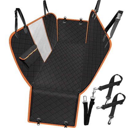 Back Seat Protector for Dogs – Waterproof Dog Car Seat Cover with Mesh View, Zippered Sides & Safety Hammock