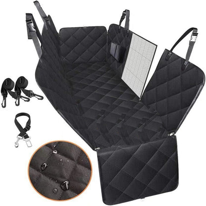 Back Seat Protector for Dogs – Waterproof Dog Car Seat Cover with Mesh View, Zippered Sides & Safety Hammock