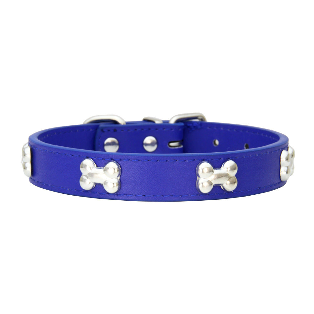 PU Leather Dog Collar – Adjustable with Alloy Bone Buckle, Multiple Colors