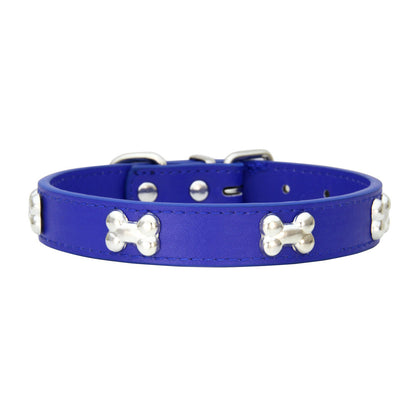 PU Leather Dog Collar – Adjustable with Alloy Bone Buckle, Multiple Colors