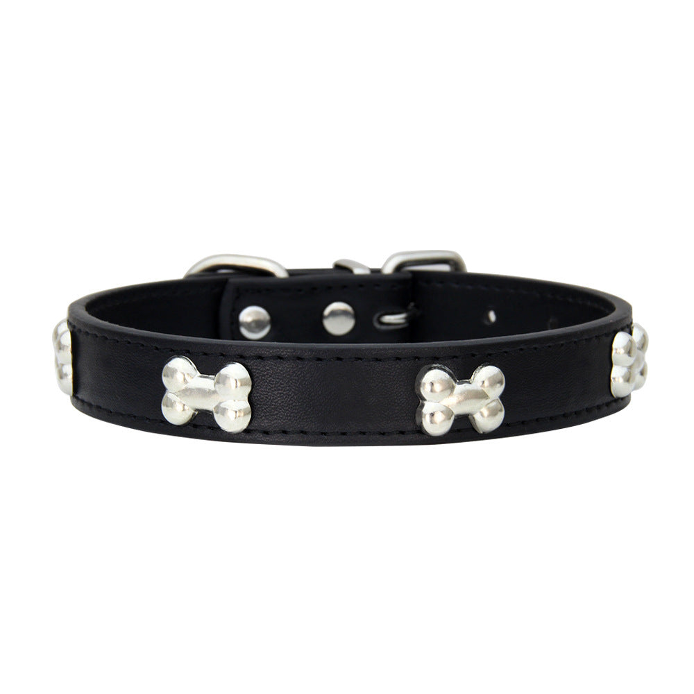 PU Leather Dog Collar – Adjustable with Alloy Bone Buckle, Multiple Colors