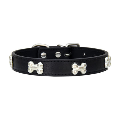 PU Leather Dog Collar – Adjustable with Alloy Bone Buckle, Multiple Colors