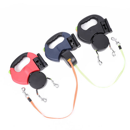 dual retractable dog leash with flashlight