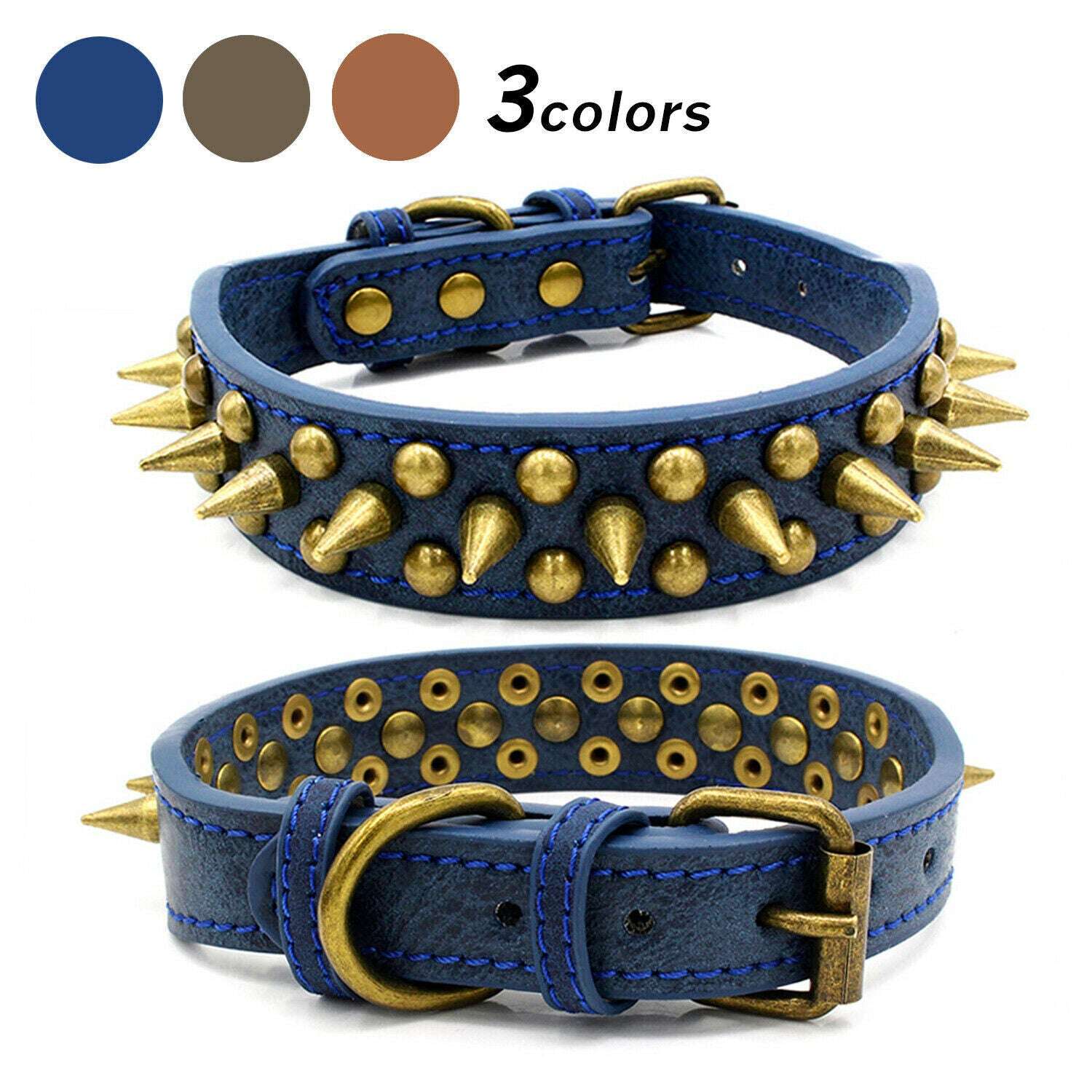 Retro Spiked Leather Dog Collar – Studded Rivet Collar for Large Breeds (S–XL)