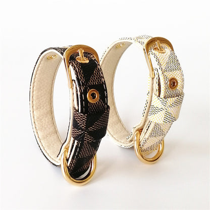 Luxury Plaid Leather Dog Collar & Leash Set – Stylish Gift Box Edition