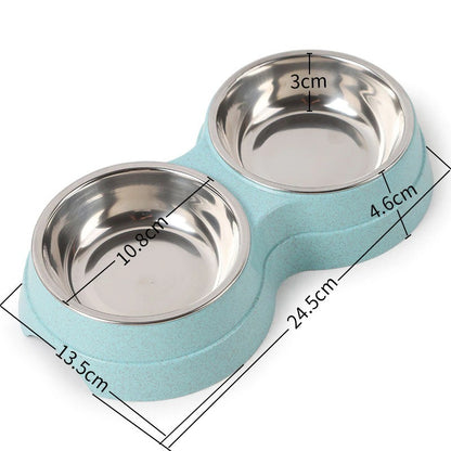 Double Pet Bowls – Stainless Steel Dog & Cat Food Water Feeder | PetsDrift
