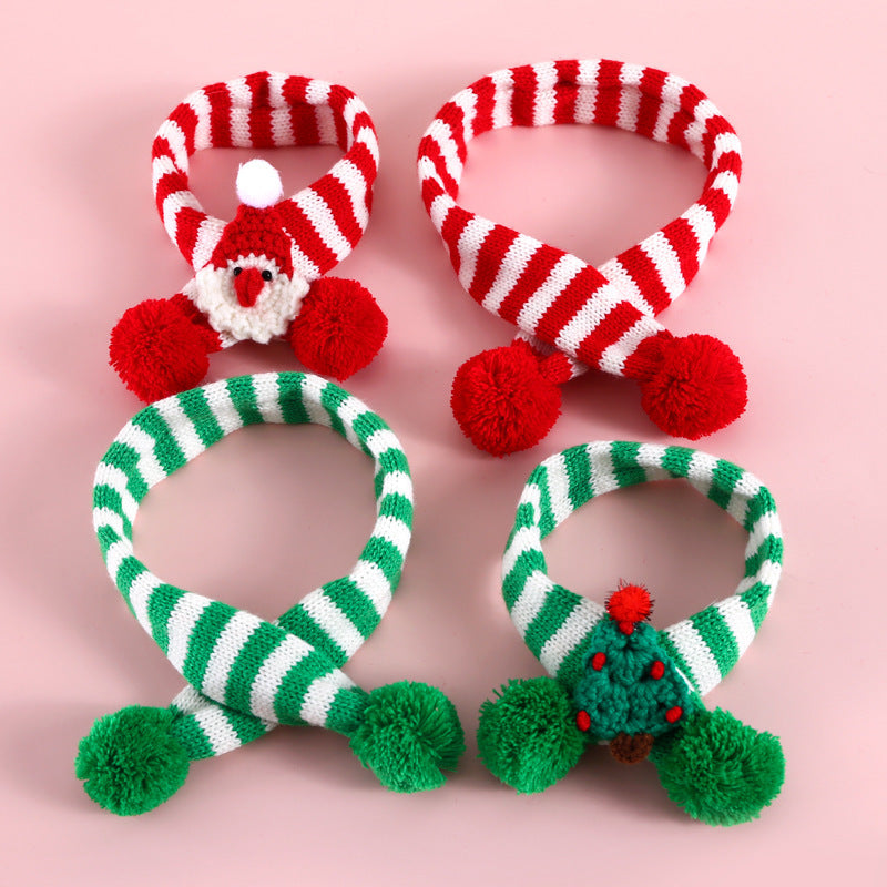 Pet Christmas Scarf – Knitted Wool Striped Holiday Scarf for Dogs & Cats