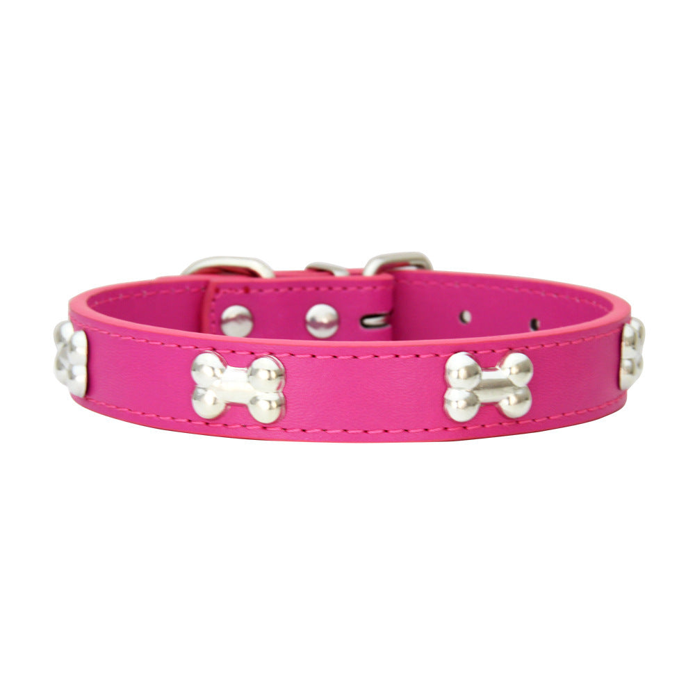 PU Leather Dog Collar – Adjustable with Alloy Bone Buckle, Multiple Colors