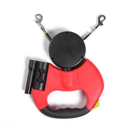 dual retractable dog leash with flashlight