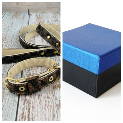 Luxury Plaid Leather Dog Collar & Leash Set – Stylish Gift Box Edition