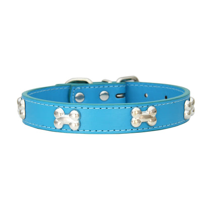 PU Leather Dog Collar – Adjustable with Alloy Bone Buckle, Multiple Colors
