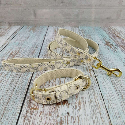 Luxury Plaid Leather Dog Collar & Leash Set – Stylish Gift Box Edition