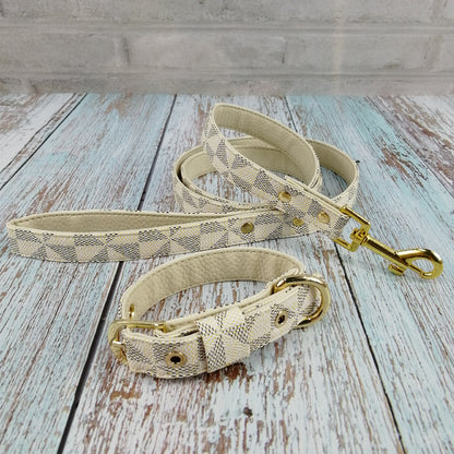 Luxury Plaid Leather Dog Collar & Leash Set – Stylish Gift Box Edition