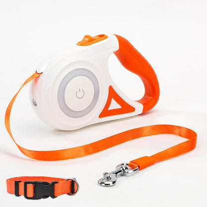 retractable dog leash with built-in LED light and collar