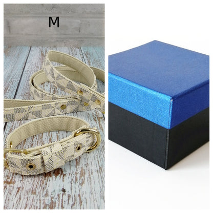 Luxury Plaid Leather Dog Collar & Leash Set – Stylish Gift Box Edition